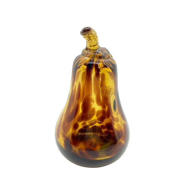 Art Glass Pear Fruit Vintage Brown Yellow Hand Blown Decorative Dark Academia - Picture 4 of 15